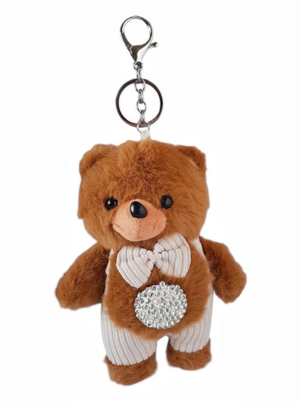 Plush Teddy Bear Bag Charm Bow Tie Rhinestone Keychain